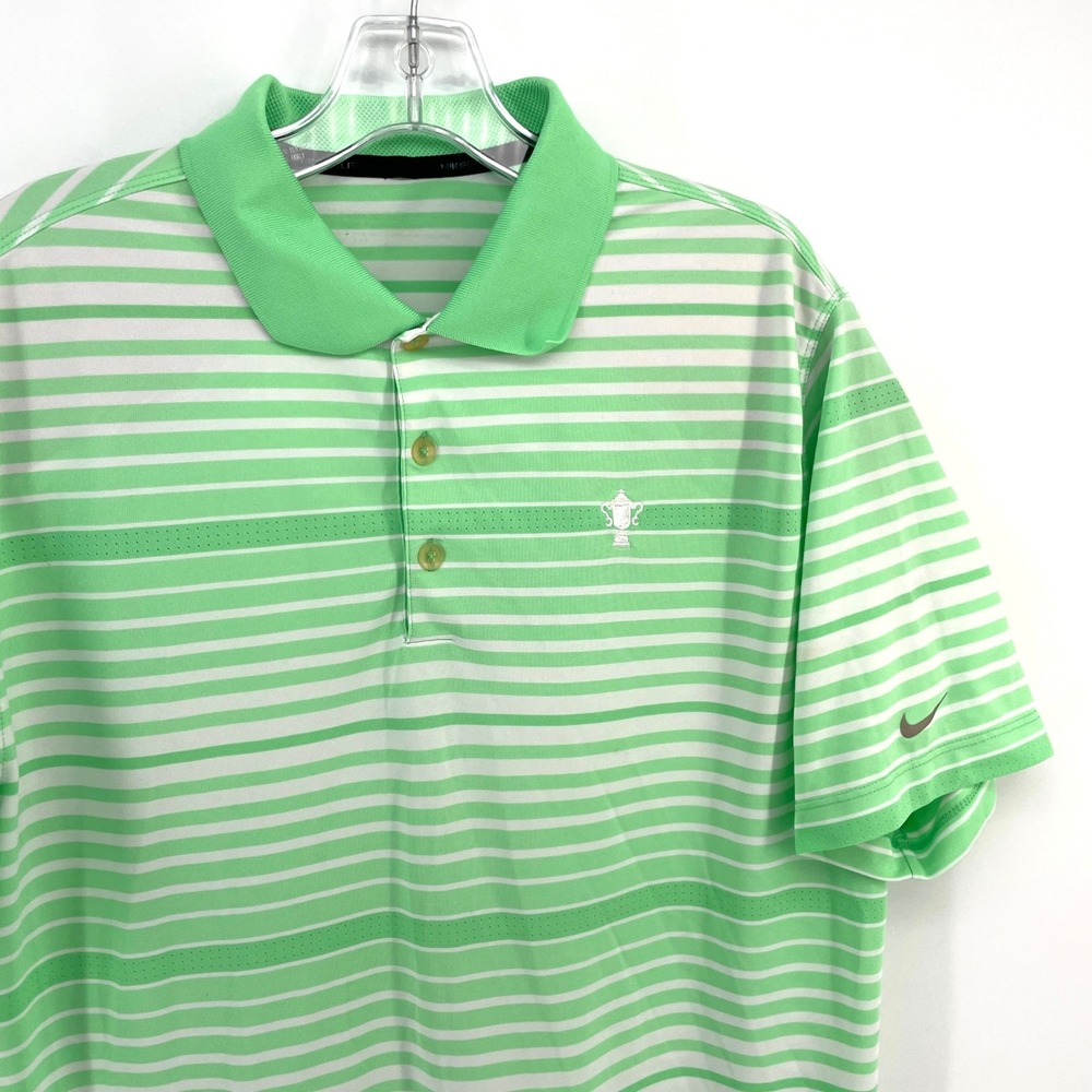 Nike Golf US Open Polo Mens‎ Large Green White Striped Performance Polo Shirt